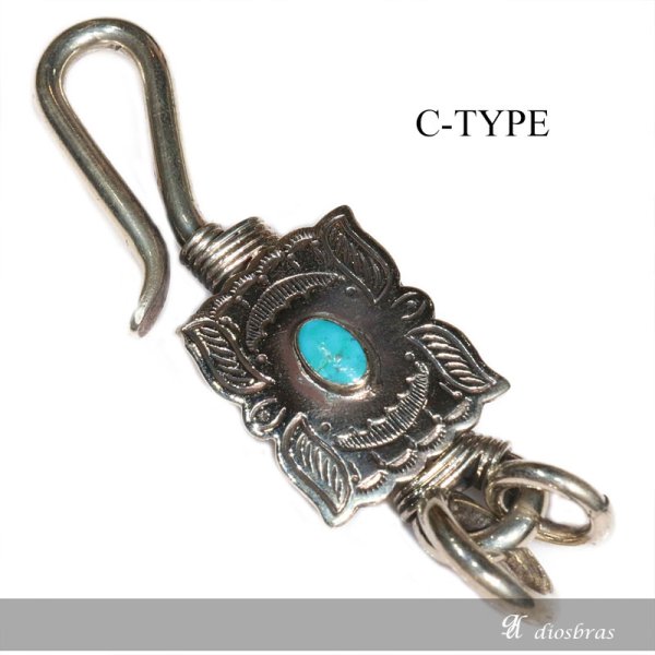 画像6: キーホルダー キーフック インレイ サンフェイス キーチェーン ターコイズ シルバー ナバホ インディアンジュエリー ネイティブアメリカン silver  真鍮 BRASS ブラス 釣り針フック ウォレット 財布 バイカー ライダース 【メール便送料無料】