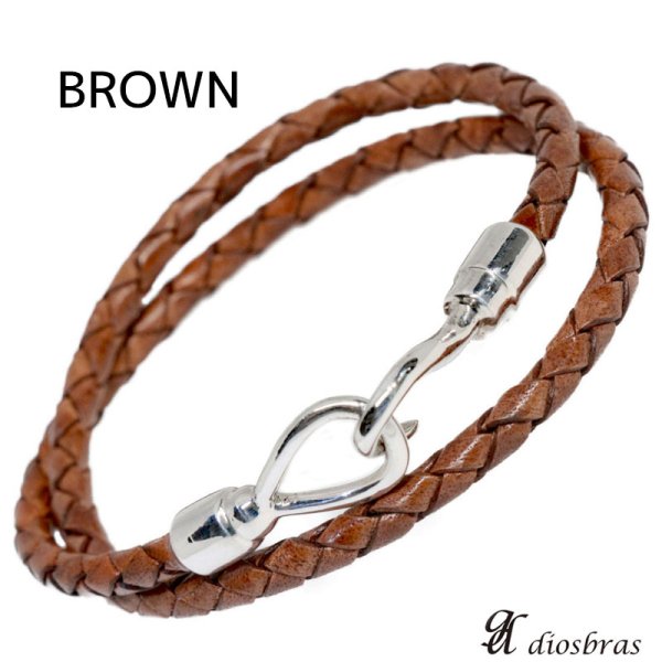 画像5: レザーブレスレット ダブルラップレザー　4本編み　四つ編み　オリジナル　シルバーブレス バングル　レザーチョーカー　レザー　ブレス　2連ブレス　フック　シルバー925製　丸革紐　メンズ　レディース　アラベスク　フック【メール便なら送料無料】