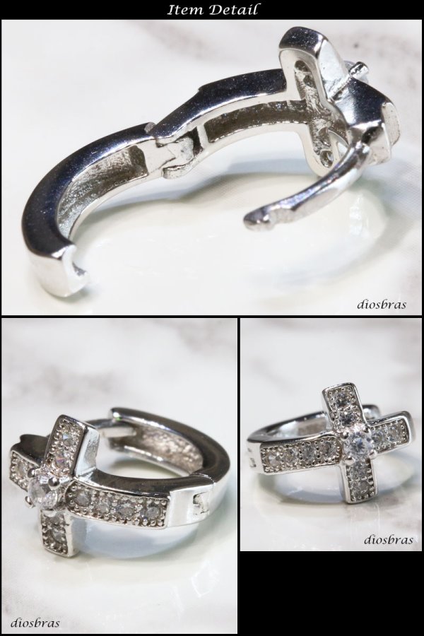 画像2: 本物シルバー９２５◇　ライン　RING　フープピアス クロス　十字架　ジルコニア　ダイヤモンド　◇片方ピアス メンズ レディース ブリリアンカット　多角カッティング　リングデザイン　シルバー９２５　フープピアス 中折れ式