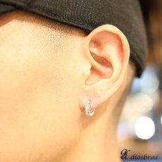 画像3: ジルコニア　リング　シルバー９２５ 5ストーン　ピアス メンズ レディース 激安ピアス イヤリング アクセサリー【フープ】流線形　本物シルバー９２５◇片方ピアス メンズ レディース 11mm 中折れ式 (3)