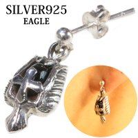 【メンズピアス】イーグル　オニキス　十字架　クロス【シルバーアクセサリー】【シルバーピアス】●バラ売り（片耳のみ）羽根　ドロップピアス　フェザー　イーグル　ブラック