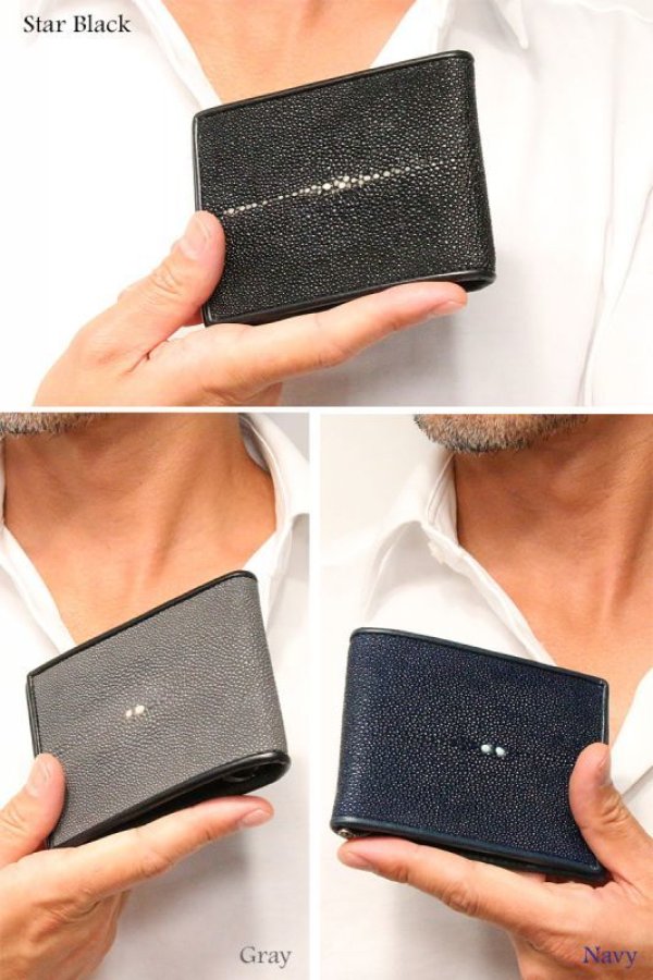 画像15: メンズ二つ折り マネークリップウォレット レザーウォレット 本革 スティングレイ エイ革 シンプル スリム  カードケース 小銭入れ メンズ短財布  革財布 皮財布 ショートウォレット 本物 天然皮革 紳士財布 婦人財布 プレゼント サイフ 二つ折り財布 メンズ 財布 ガルーシャ BIANTE-ビアンテ-