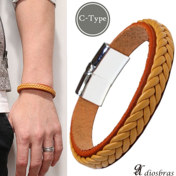 画像4: ブレスレット メンズ レザー ブレス 四つ編み　八つ編み　三つ編み  選べる♪全6種類 本革 革 バングル レザーブレスレット レザーブレス アメカジ系 サロン系 キレカジ系 に♪　ピューター製【メール便なら送料無料 】