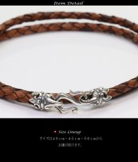 画像5: レザーチョーカー ダブルラップレザー　4本編み　四つ編み　オリジナル　シルバーネックレス　アラベスク　レザーチョーカー　レザー　ネックレス　4本編み　フック　シルバー925製 メンズ　レディース フック【メール便なら送料無料】 (5)