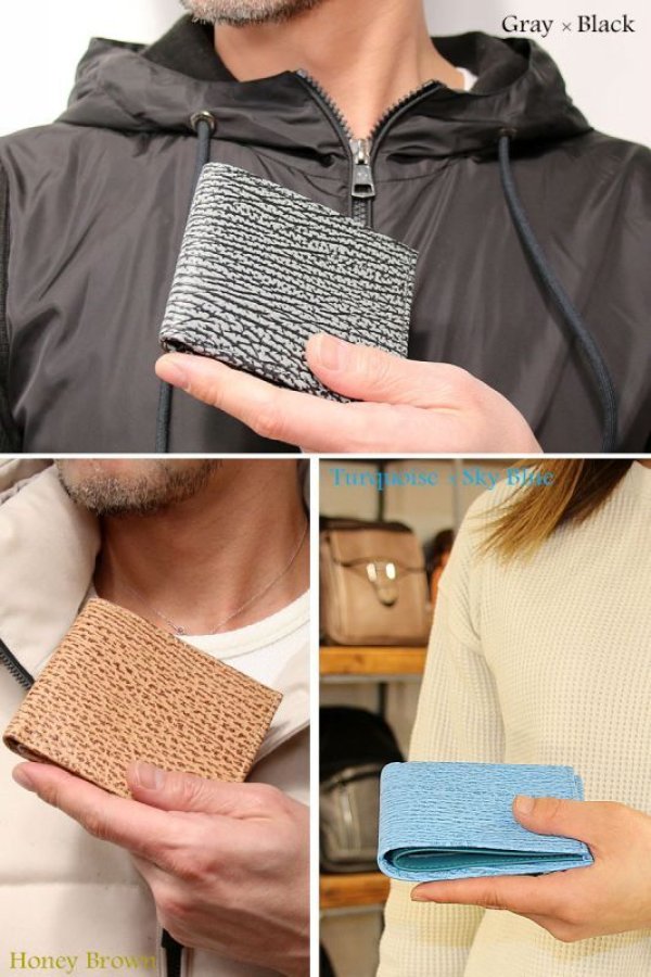 画像17: サメ革 二つ折り財布　ショートウォレット LAVIE-ラビエ-　財布 シャークスキン ミニ財布 極薄 ショート　メンズ レディース 本革 鮫革  大容量　本格派向け拘り財布　気仙沼産シャークスキン  ジッパー  財布 ヌメ革 レザーウォレット ウォレット  牛革 紳士 婦人　エコレザー認定