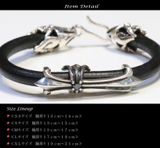 画像5: レザーブレスレット　シルバーブレスレット　レザーブレスレット　フック　Tバー　ボーン　シルバー９２５製　スカル　ユリ　クロス　ジルコニア　丸革紐　メンズ　レディース　スカル　骸骨　ドクロ【SA】【diosbras-ディオブラス-】 (5)