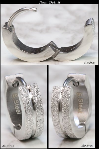 画像2: ステンレス フープピアス シルバー 金属アレルギー対応 メタル素材 シンプル 小さめ フープ ループ リング 輪っか ピアス アクセサリー メンズ　レディース 中折れ式 13mm　艶消し　ポリッシング【メール便なら送料無料】 (2)