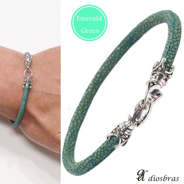 画像10: ブレスレット メンズ レザー ブレス　スティングレイ　ガルーシャ　エイ革　スティングレー　バングル　選べる♪全5色 本革 革 バングル レザーブレスレット レザーブレス シルバー９２５　クラウン　王冠　アラベスク　クレーン　フック　ジルコニア