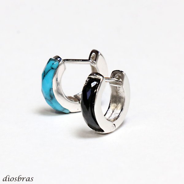 画像7: 本物 シルバー９２５ オニキス ターコイズ RING フープピアス 片方ピアス メンズ レディース 多角カッティング ≪小≫１個売り