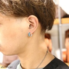 画像5: 本物 シルバー９２５ オニキス ターコイズ RING フープピアス 片方ピアス メンズ レディース 多角カッティング ≪小≫１個売り (5)