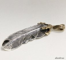 画像3: シルバー925【フェザー　トップ】イーグル　クロウ　爪　フェザーネックレス ハンドメイドネックレス/インディアンジュエリー・ネイティブ/シルバー925ペンダント/フェザー イーグル  パーツ メンズ レディース ゴールド　真鍮 (3)