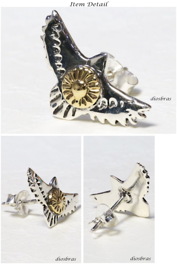 画像2: イーグル　フェザー　羽根　メンズ ピアス  シルバーアクセサリー  シルバーピアス  バラ売り 片耳のみ  シャープでキレイめハードな横顔に フェザー イーグル 太陽神　サンマーク　ゴールド