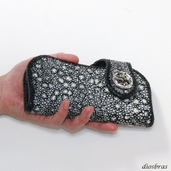 画像8: メンズ長財布 バイカーズウォレット イバラエイ レザーウォレット 本革 カットスティングレー スター エイ革 長財布 バイカーズウォレット レザーウォレット シルバー９２５コンチョ 革財布 皮財布 ロングウォレット 天然皮革 梅花皮 かいらぎ メンズ 長財布 ガルーシャ