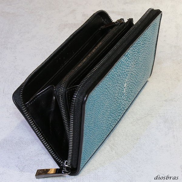 画像13: 匠プレミアムシリーズ VALENA-ヴァレナ- 財布 ラウンドファスナー メンズ レディースマルチカラーファスナー 本革 カットスティングレー エイ革  大容量 ラウンドファスナー ウォレット ガルーシャ ラウンド ジッパー ＺＩＰＰＥＲ 財布 ヌメ革 レザーウォレット ロングウォレット バイカー 長財布 牛革 紳士 婦人　シーブルー