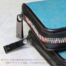 画像10: 匠プレミアムシリーズ VALENA-ヴァレナ- 財布 ラウンドファスナー メンズ レディースマルチカラーファスナー 本革 カットスティングレー エイ革  大容量 ラウンドファスナー ウォレット ガルーシャ ラウンド ジッパー ＺＩＰＰＥＲ 財布 ヌメ革 レザーウォレット ロングウォレット バイカー 長財布 牛革 紳士 婦人　シーブルー (10)