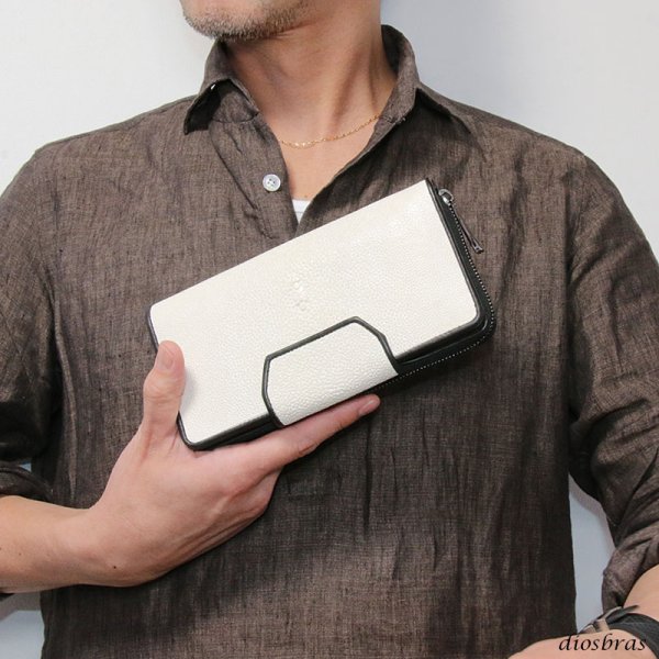 画像20: 財布 スティングレイ ガルーシャ 財布 スティングレー エイ革 ラウンドファスナー メンズ レディース 本革 エイ革 大人気 ウォレット ガルーシャ ラウンド ジッパー ZIPPER ヌメ革 レザーウォレット ロングウォレット バイカー 長財布 牛革 紳士 婦人 スノー ホワイト