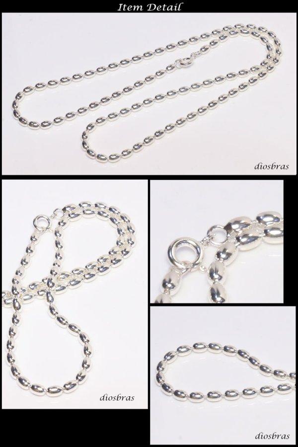 画像3: シルバー 925 変形ボールチェーン 2.8mm 45cm 幅2.8mm 俵型 ネックレス チェーン シルバー925 SILVER Necklace chain 銀 鎖 首飾り フィガロ メール便無料  ギフトOK  シルバー925チェーン シルバーネックレスチェーン