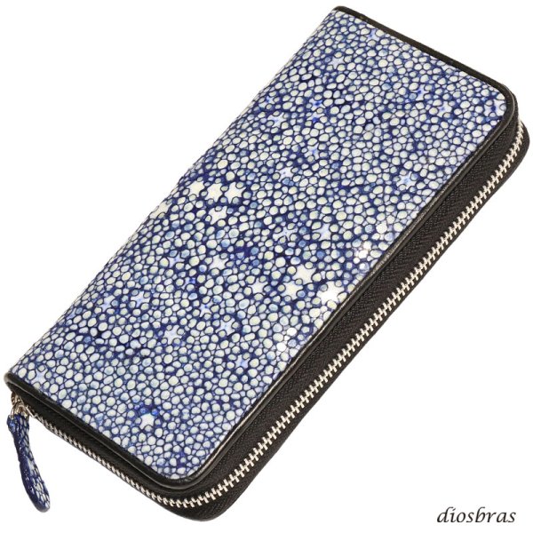 画像6: 財布 ラウンドファスナー スティングレイ メンズ レディース 本革 スティングレー スター エイ革 梅花皮 かいらぎ イバラエイ ウォレット ガルーシャ ラウンド ジッパー スタースティングレー レザーウォレット ロングウォレット バイカー 長財布 牛革 ハンドメイド ネイビーブルー