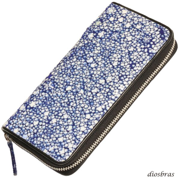 画像6: 財布 ラウンドファスナー スティングレイ メンズ レディース 本革 スティングレー スター エイ革 梅花皮 かいらぎ イバラエイ ウォレット ガルーシャ ラウンド ジッパー スタースティングレー レザーウォレット ロングウォレット バイカー 長財布 牛革 ハンドメイド ネイビーブルー