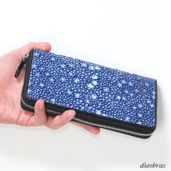 画像7: 財布 ラウンドファスナー スティングレイ メンズ レディース 本革 スティングレー スター エイ革 梅花皮 かいらぎ イバラエイ ウォレット ガルーシャ ラウンド ジッパー スタースティングレー レザーウォレット ロングウォレット バイカー 長財布 牛革 ハンドメイド ネイビーブルー