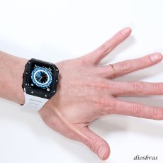 画像6: apple watch アップルウォッチ  バンド カーボンファイバー カーボン ステンレス ケース カバー 一体型 バンド ラバー 高級ベルト ケースバンド メンズ ベルト ステンレス 44mm  45mm 一体型 おしゃれ 腕時計  クロコダイル レザーストラップ  Series4/5/6/7/8/SE (6)