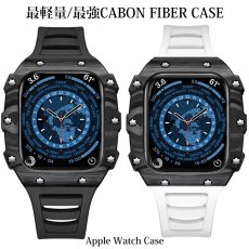 画像2: apple watch アップルウォッチ  バンド カーボンファイバー カーボン ステンレス ケース カバー 一体型 バンド ラバー 高級ベルト ケースバンド メンズ ベルト ステンレス 44mm  45mm 一体型 おしゃれ 腕時計  クロコダイル レザーストラップ  Series4/5/6/7/8/SE (2)