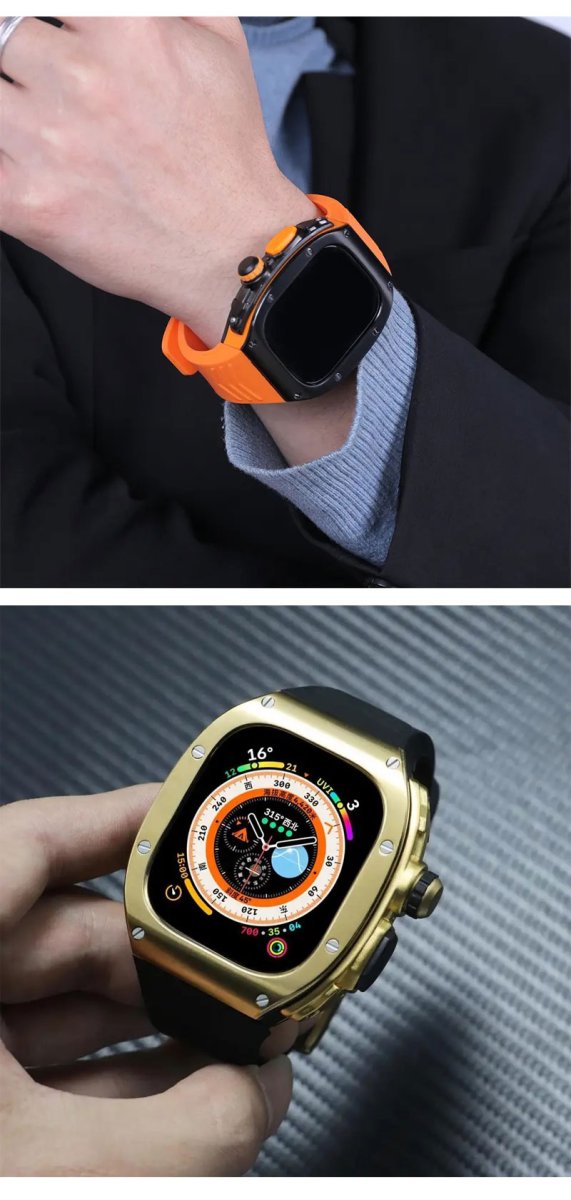 画像2: apple watch アップルウォッチ ウルトラ ULTRA 49mm  バンド ステンレス ケース　カバー 一体型 バンド ラバー 高級ベルト ケースバンド メンズ ベルト ステンレス 44mm 40mm 45mm 一体型 おしゃれ 腕時計 クロコダイル レザーストラップ  Series4/5/6/7/8/SE (2)