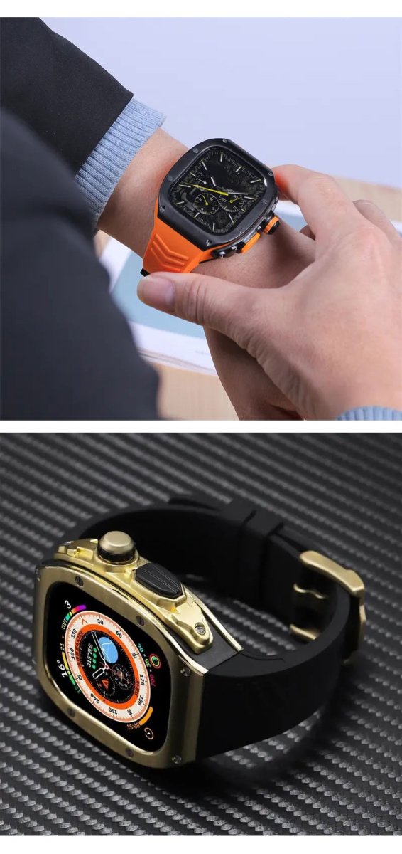 画像6: apple watch アップルウォッチ ウルトラ ULTRA 49mm  バンド ステンレス ケース　カバー 一体型 バンド ラバー 高級ベルト ケースバンド メンズ ベルト ステンレス 44mm 40mm 45mm 一体型 おしゃれ 腕時計 クロコダイル レザーストラップ  Series4/5/6/7/8/SE (6)