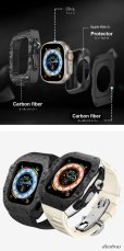 画像5: apple watch アップルウォッチ ウルトラ ULTRA 49mm 44mm 45mm  カーボンファイバー バンド ステンレス ケース　カバー 一体型 バンド ラバー 高級ベルト ケースバンド メンズ ステンレス 一体型 おしゃれ 腕時計 レザーストラップ  Series4/5/6/7/8/SE