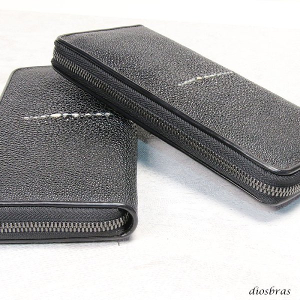 画像3: 財布 スティングレイ ガルーシャ 財布 スティングレー エイ革 ラウンドファスナー メンズ レディース 本革 エイ革 大人気 ウォレット ラウンド ジッパー ZIPPER ヌメ革 レザーウォレット ロングウォレット バイカー 長財布 牛革 紳士 婦人  スターブラック