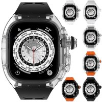 apple watch アップルウォッチ ULTRA49mm ウルトラ  バンド クリア 透明 ステンレス ケース　カバー 一体型 バンド ラバー 高級ベルト ケースバンド メンズ ベルト ステンレス 44mm 40mm 41mm 45mm 一体型 おしゃれ 腕時計 クロコダイル レザーストラップ