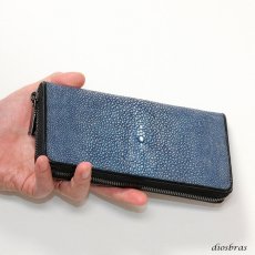 画像14: 財布 スティングレイ ガルーシャ 財布 スティングレー  ラウンドファスナー メンズ レディース 本革 エイ革 大人気 ウォレット ラウンド ジッパー ＺＩＰＰＥＲ ヌメ革 レザーウォレット ロングウォレット バイカー 長財布 牛革 紳士 婦人  ネイビー (14)