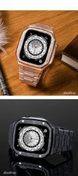 画像5: アップルウォッチ ステンレス ケース  バンド ラバー 高級ベルト ケースバンド apple watch  フロスト メンズ ベルト ステンレス 44mm 一体型 おしゃれ クロコダイル　腕時計　レザーストラップ