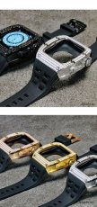 画像7: apple watch アップルウォッチ ステンレス ケース  バンド ラバー 高級ベルト ケースバンド ジルコニア メンズ ベルト ステンレス 44mm 45mm 一体型 おしゃれ クロコダイル　腕時計　レザーストラップ (7)