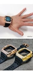 画像11: apple watch アップルウォッチ ステンレス ケース  バンド ラバー 高級ベルト ケースバンド ジルコニア メンズ ベルト ステンレス 44mm 45mm 一体型 おしゃれ クロコダイル　腕時計　レザーストラップ (11)