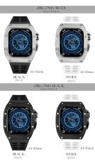 画像2: apple watch アップルウォッチ ステンレス ケース  バンド ラバー 高級ベルト ケースバンド ジルコニア メンズ ベルト ステンレス 44mm 45mm 一体型 おしゃれ クロコダイル　腕時計　レザーストラップ (2)