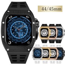 画像1: apple watch アップルウォッチ ステンレス ケース  バンド ラバー 高級ベルト ケースバンド ジルコニア メンズ ベルト ステンレス 44mm 45mm 一体型 おしゃれ クロコダイル　腕時計　レザーストラップ (1)