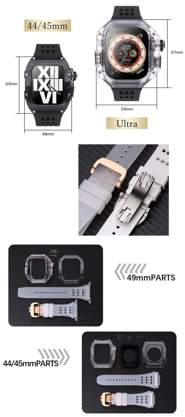 画像9: アップルウォッチ バンド クリア 透明ケース ステンレス ケース カバー 一体型 バンド ラバー apple watch 高級ベルト ケースバンド メンズ ベルト ステンレス 44mm 45mm 49mm Ultra 一体型 おしゃれ 腕時計 レザーストラップ