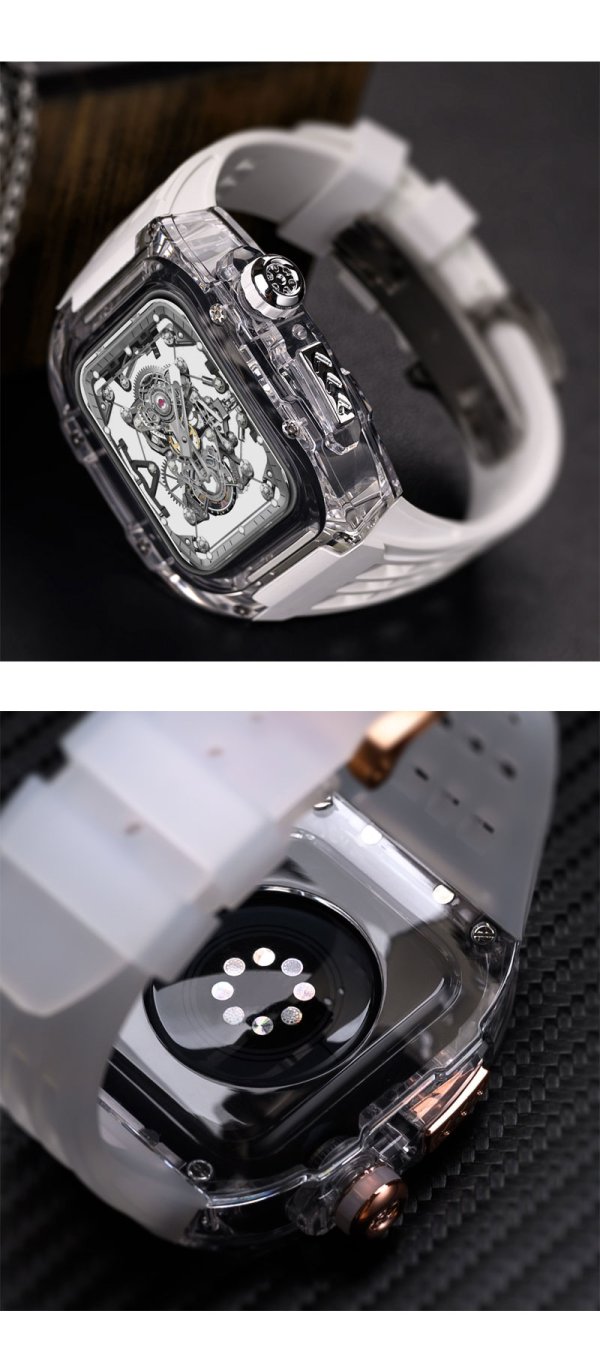 画像7: アップルウォッチ バンド クリア 透明ケース ステンレス ケース カバー 一体型 バンド ラバー apple watch 高級ベルト ケースバンド メンズ ベルト ステンレス 44mm 45mm 49mm Ultra 一体型 おしゃれ 腕時計 レザーストラップ