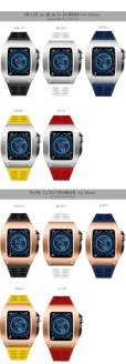 画像6: apple watch アップルウォッチ ステンレス ケース  バンド ラバー 高級ベルト ケースバンド メンズ ベルト ステンレス 44mm 一体型 おしゃれ クロコダイル　腕時計　レザーストラップ