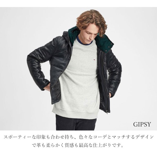 画像2: GIPSY 本革 羊革 羊皮 ラム シープ スキン レザー ダウン ジャケット　レイヤード フード フーデット　フーディースポーティ  ライダース バイカー メンズ レザー メンズ ブラック ブラウン レザージャケット  シープ タイト  diosbras-ディオブラス