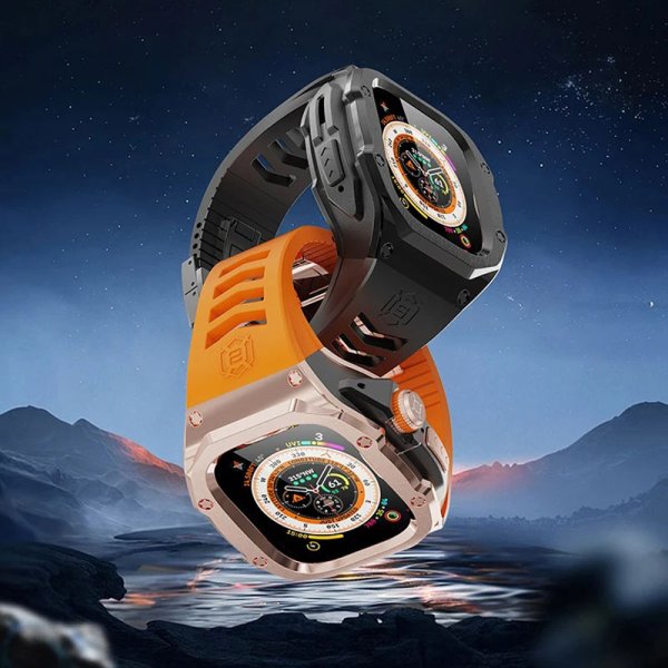 画像9: apple watch アップルウォッチ ウルトラ ULTRA 49mm  バンド ステンレス ケース　カバー 一体型 バンド ラバー 高級ベルト ケースバンド メンズ ベルト ステンレス 44mm 40mm 45mm 一体型 おしゃれ 腕時計 クロコダイル レザーストラップ  Series4/5/6/7/8/SE (9)