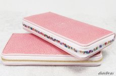 画像8: 財布 スティングレイ ガルーシャ 財布 スティングレー エイ革 ラウンドファスナー メンズ レディース 本革 エイ革 大人気 ウォレット ラウンド ジッパー ＺＩＰＰＥＲ ヌメ革 レザーウォレット ロングウォレット バイカー 長財布 牛革 紳士 婦人 ピュア　ピンク (8)