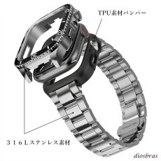 画像5: apple watch アップルウォッチ  バンド ステンレス ケース　カバー 一体型 バンド ラバー 高級ベルト ケースバンド メンズ ベルト ステンレス 44mm 45mm 一体型 おしゃれ 腕時計 プレゼント クロコダイル レザーストラップ  Series4/5/6/7/8/SE (5)