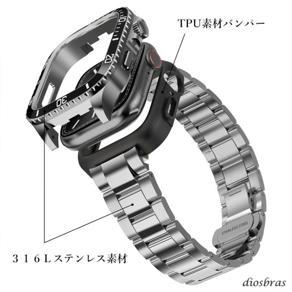 画像5: apple watch アップルウォッチ  バンド ステンレス ケース　カバー 一体型 バンド ラバー 高級ベルト ケースバンド メンズ ベルト ステンレス 44mm 45mm 一体型 おしゃれ 腕時計 プレゼント クロコダイル レザーストラップ  Series4/5/6/7/8/SE