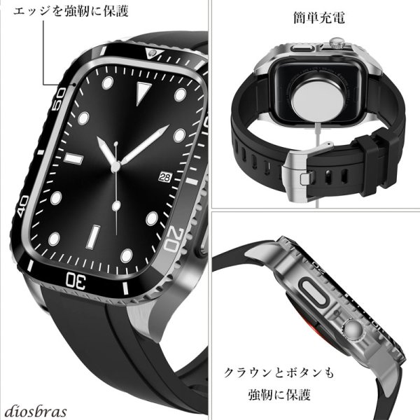 画像9: apple watch アップルウォッチ  バンド ステンレス ケース　カバー 一体型 バンド ラバー 高級ベルト ケースバンド メンズ ベルト ステンレス 44mm 45mm 一体型 おしゃれ 腕時計 プレゼント クロコダイル レザーストラップ  Series4/5/6/7/8/SE