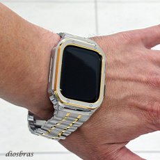 画像12: アップルウォッチ  バンド ステンレス ケース　カバー 一体型 バンド ラバー apple watch 高級ベルト ケースバンド メンズ ベルト ステンレス 44mm 40mm 41mm 45mm 一体型 おしゃれ 腕時計 クロコダイル レザーストラップ (12)