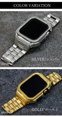 画像9: アップルウォッチ  バンド ステンレス ケース　カバー 一体型 バンド ラバー apple watch 高級ベルト ケースバンド メンズ ベルト ステンレス 44mm 40mm 41mm 45mm 一体型 おしゃれ 腕時計 クロコダイル レザーストラップ (9)