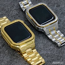 画像5: アップルウォッチ  バンド ステンレス ケース　カバー 一体型 バンド ラバー apple watch 高級ベルト ケースバンド メンズ ベルト ステンレス 44mm 40mm 41mm 45mm 一体型 おしゃれ 腕時計 クロコダイル レザーストラップ (5)