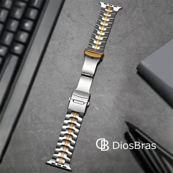 画像6: アップルウォッチ チタニウム バンド  ベルト apple watch 49mm 44mm/45mm/46mm/42mm ULTRA ウルトラ バンド ベルト バンド 高級  RUBBER おしゃれ バタフライバックル プッシュ式バックル ブラック／チタニウム メンズ  スポーツ   6 /7/8/9/10/ULTRA/SE (6)